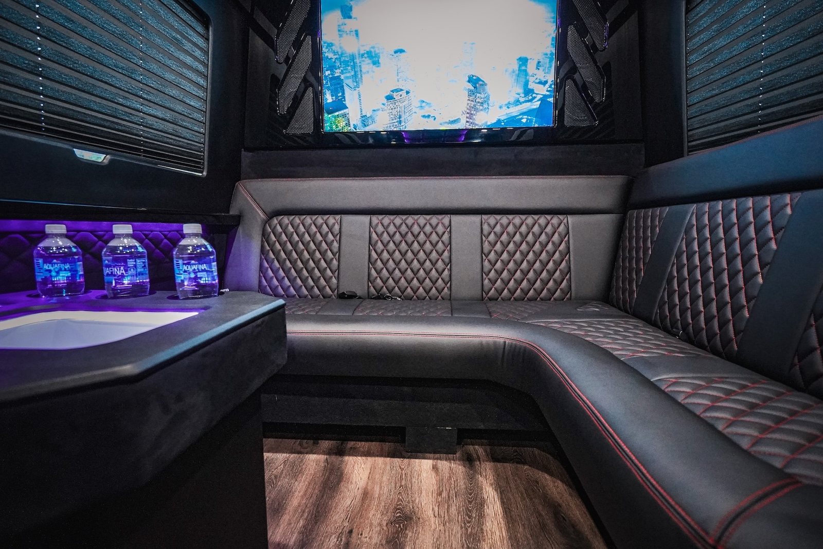 Jet-style Sprinter lounge seating and bar